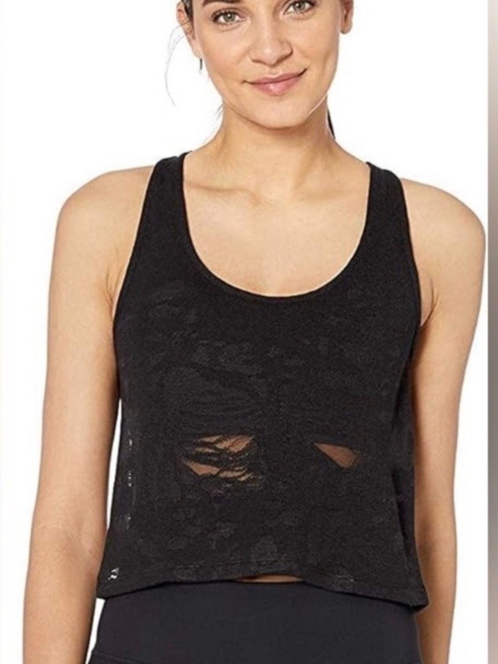 ALO Yoga Black Lace-Texture Cropped Racerback Tank